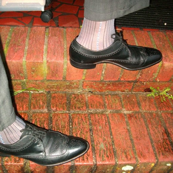 2PR Men's Sheer Char/Navy Thick N Thin with Pattern, Cap Toe & Heel Socks 10-13 - Picture 6 of 13